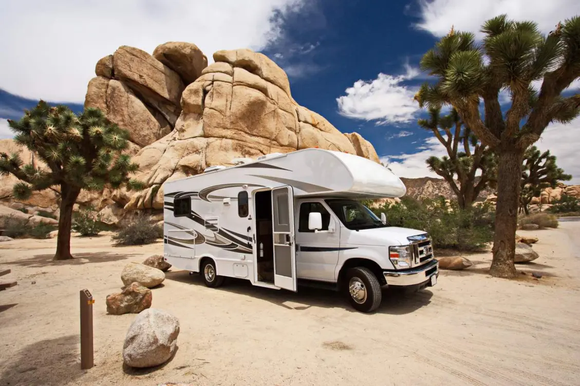 RV in desert.