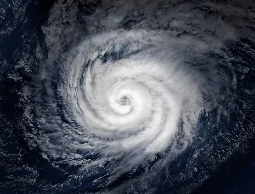 A satellite image of a hurricane over the ocean.