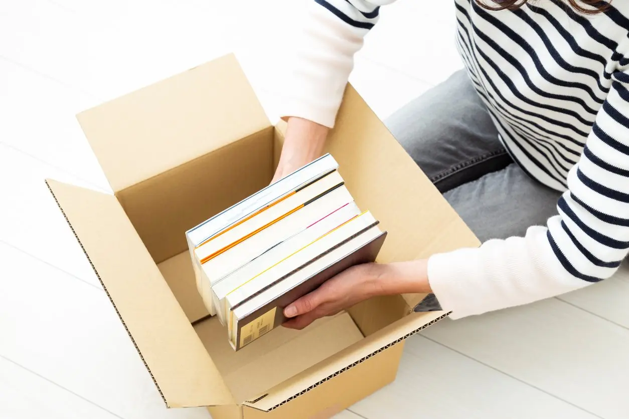 Books in storage box.